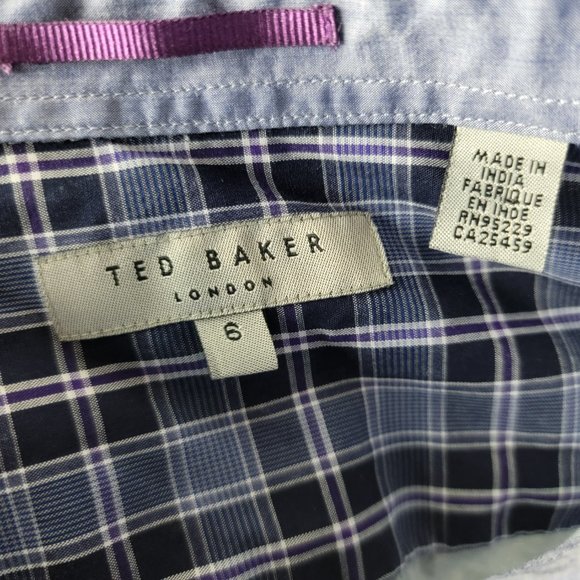 Ted Baker London Shirt Mens 6 XL Blue Button Front Solid Cotton Flip Cuff L/S - Picture 7 of 8